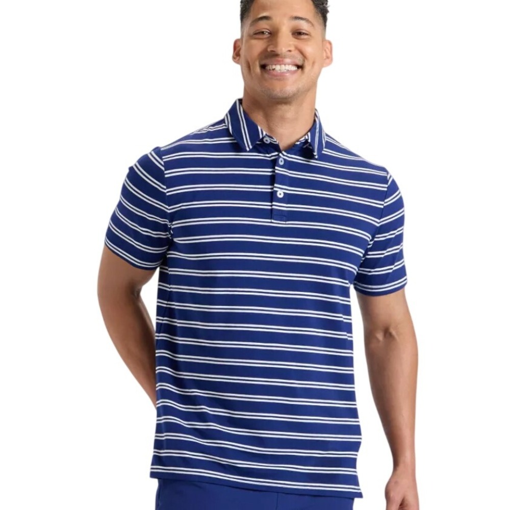 Goodfellow‎ & Co Mens Striped Comfort Polo Shirt Navy Blue White Small
